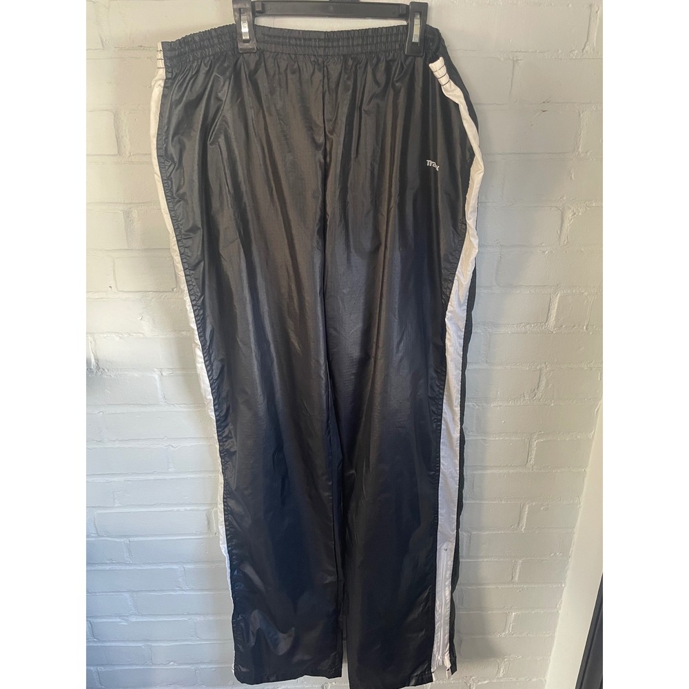 Trax 90's Mens Black Nylon Track Pants Pocket Side Stripe Zipper Bottom XL